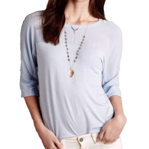Anthropologie Tops - Anthropologie Dolan Womans Top Medium Light Blue Sheer Yoke BOHO Casual
